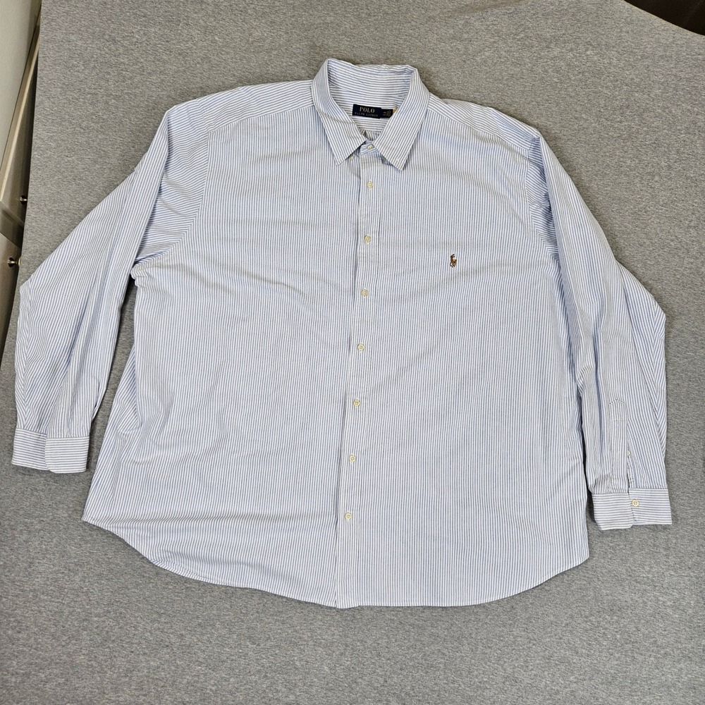 Polo Ralph Lauren Mens 4XB Blue White Striped Cotton Button Down Shirt LS